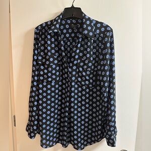 Ann Taylor Navy and Blue Polka Dot Button Down Shirt